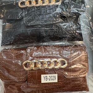 Elegant Brown Croc-Embossed Belt w/Wallet Combo